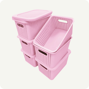 Kit 6 Canastas Organizadoras De Plástico 6 Cestas + 6 Tapas