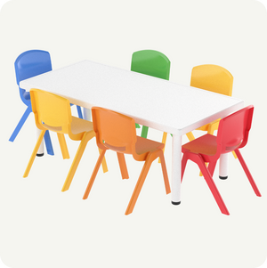 Mesa Infantil Plástico 120x60 con 6 Sillas Multicolor