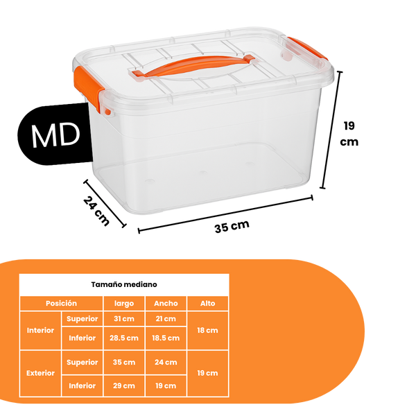 Set 3 Cajas Organizadoras DIMEX con Tapa y Broches | Tamaños Chica, Mediana y Grande | Plástico Transparente Resistente