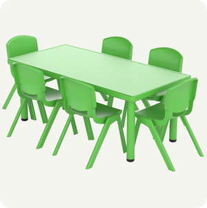 Mesa Infantil Plástico 120x60 con 6 Sillas Multicolor