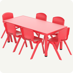 Mesa Infantil Plástico 120x60 con 6 Sillas Multicolor