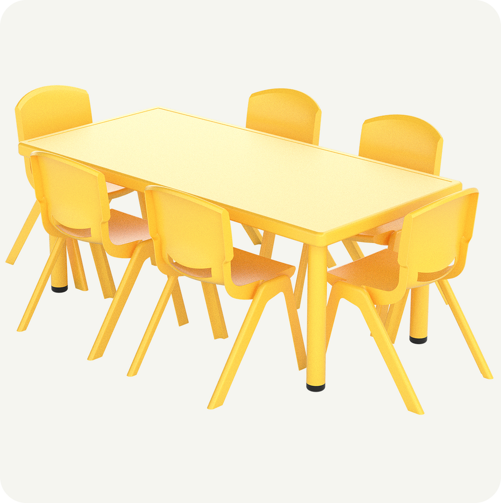 Mesa Infantil Plástico 120x60 con 6 Sillas Multicolor