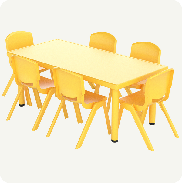 Mesa Infantil Plástico 120x60 con 6 Sillas Multicolor