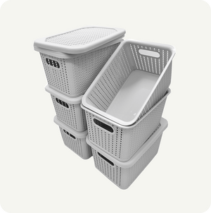 Kit 6 Canastas Organizadoras De Plástico 6 Cestas + 6 Tapas