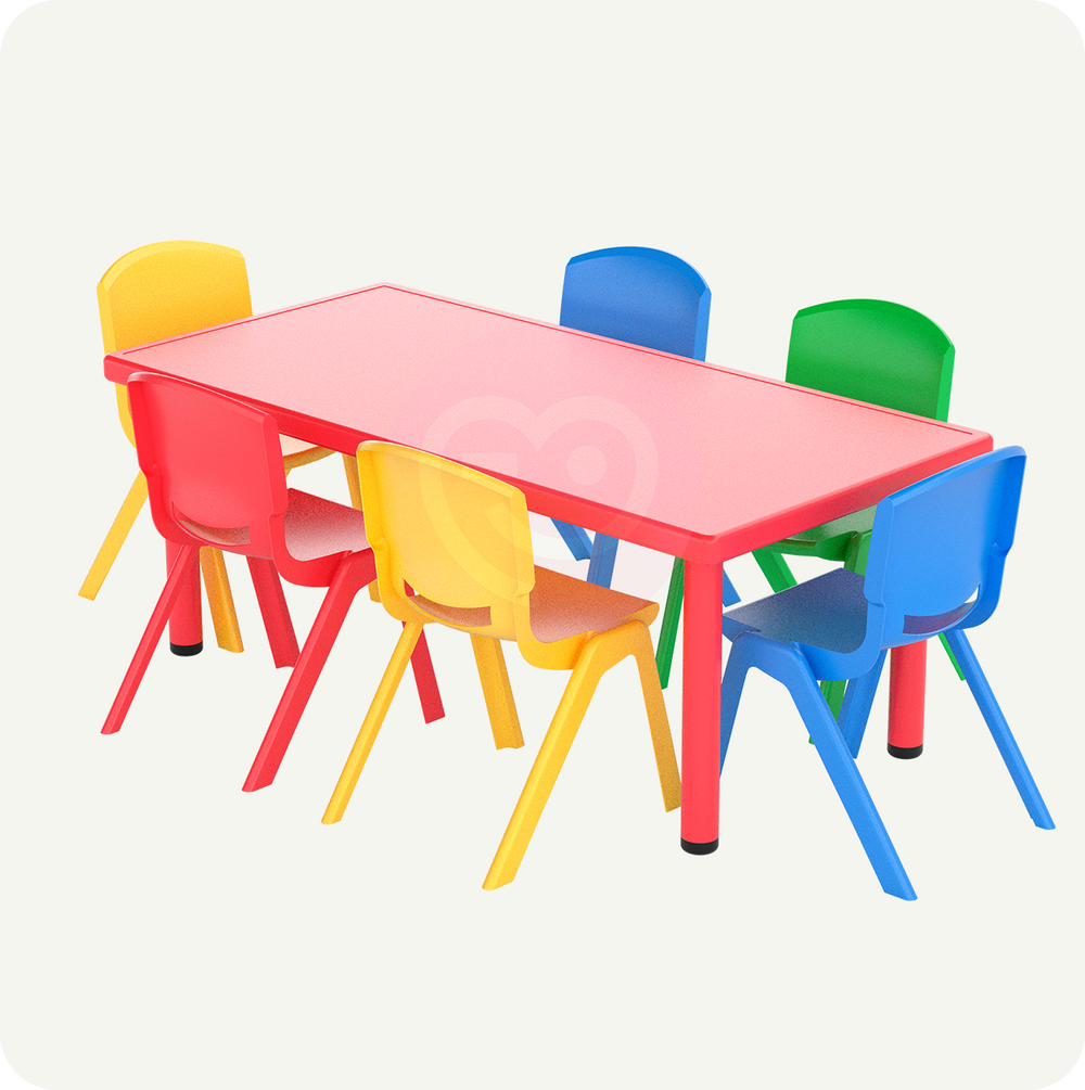 Mesa Infantil Plástico 120x60 con 6 Sillas Multicolor