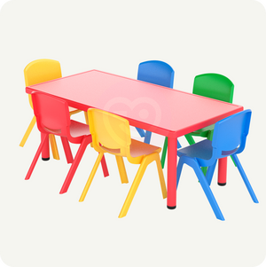 Mesa Infantil Plástico 120x60 con 6 Sillas Multicolor