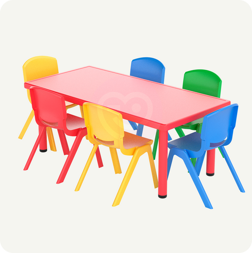 Mesa Infantil Plástico 120x60 con 6 Sillas Multicolor