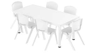 Mesa Infantil Plástico 120x60 con 6 Sillas Multicolor Pastel