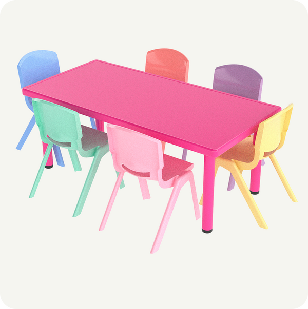 Mesa Infantil Plástico 120x60 con 6 Sillas Multicolor
