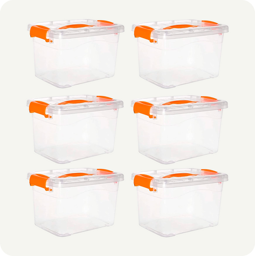 Pack de 6 Cajas Organizadoras DIMEX Chicas Tapa y Seguro | 27.5x21x17 cm | Plástico Transparente Resistente