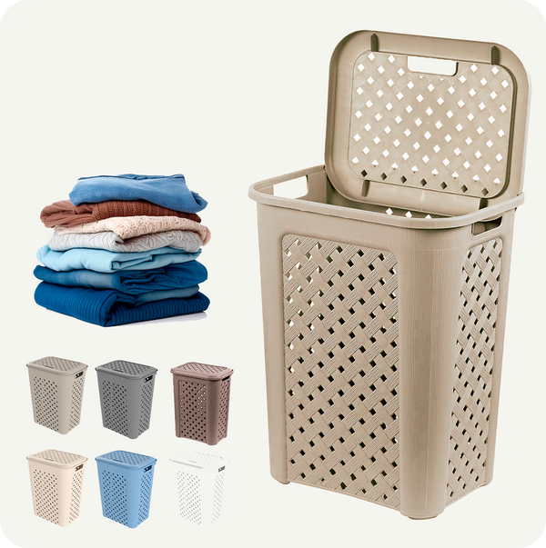 Cesto para Ropa Grande Valentino 40L – Plástico Resistente con Ventilación | Ideal para Hogar, Baño