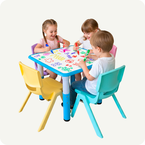 Mesa Infantil Didáctica con Pizarrón y 4 Sillas – Dibuja, Aprende y Juega | Fabricante Directo