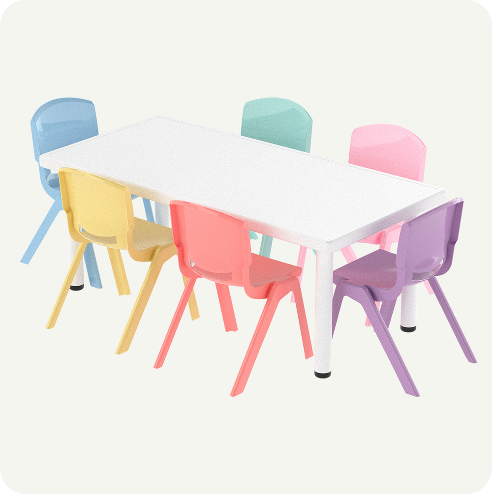 Mesa Infantil Plástico 120x60 con 6 Sillas Multicolor Pastel