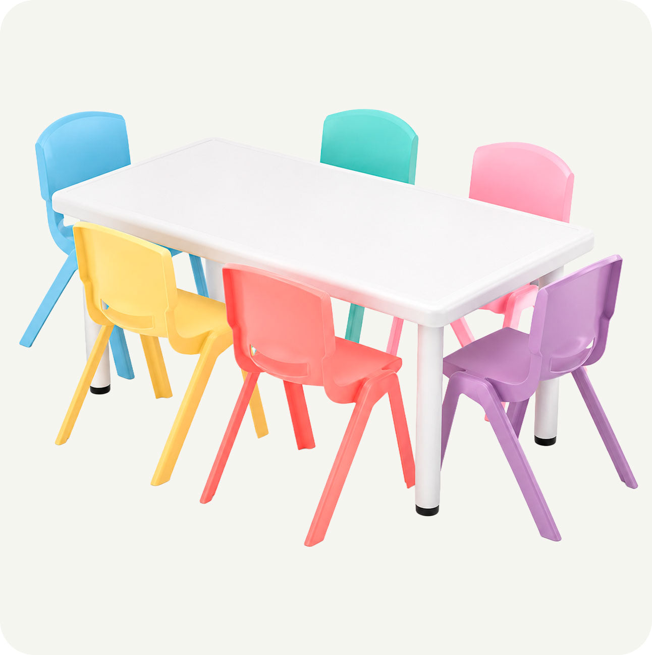 Mesa Infantil Plástico 120x60 con 6 Sillas Multicolor Pastel