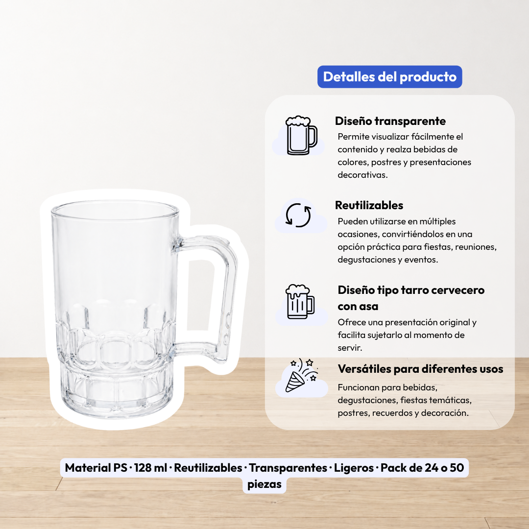 Tarritos Mini Cerveza Transparentes – Pack 24 / 50 Piezas