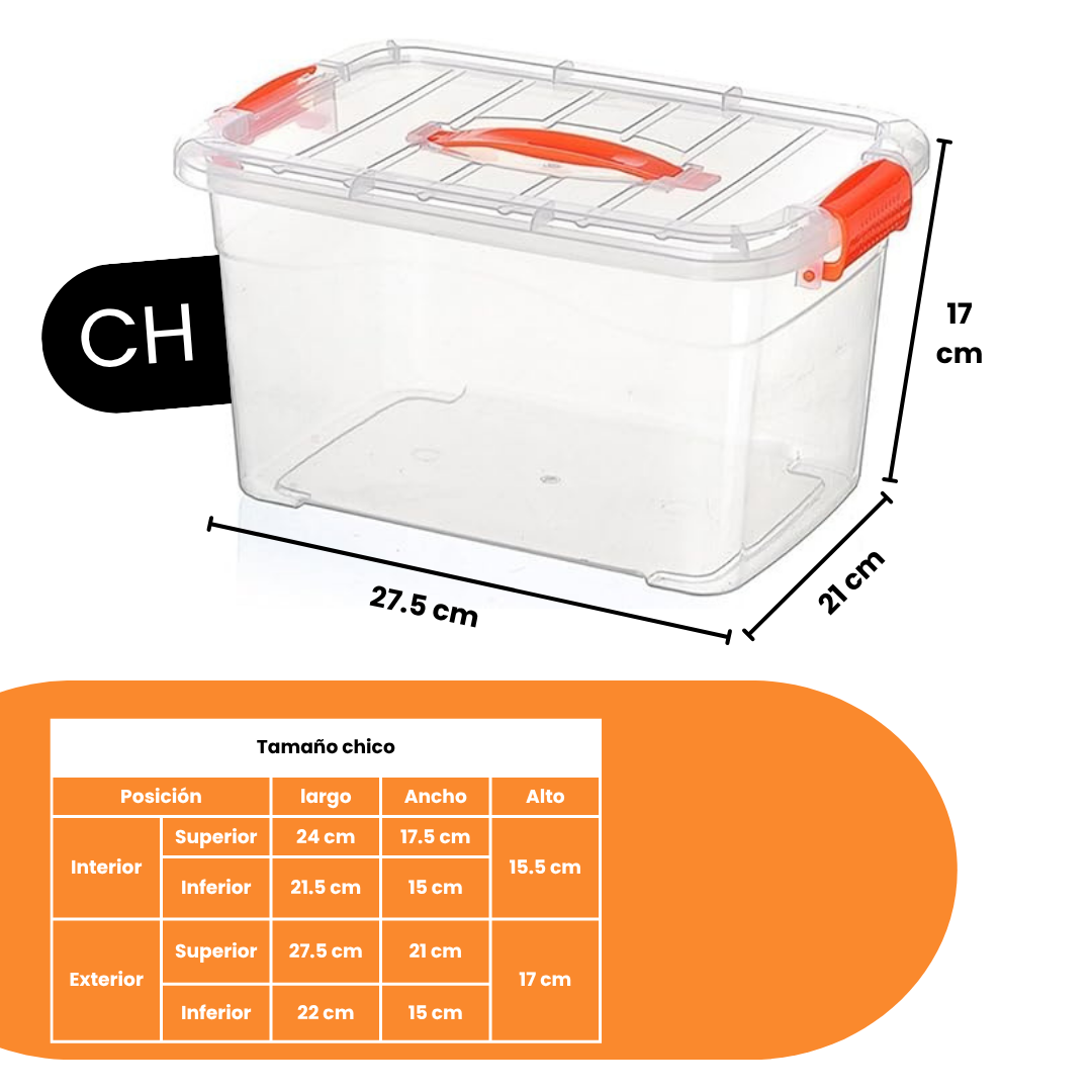 Pack de 6 Cajas Organizadoras DIMEX Chicas Tapa y Seguro | 27.5x21x17 cm | Plástico Transparente Resistente
