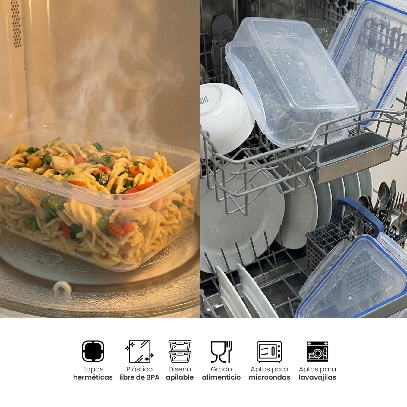 Set de 7 Herméticos Rectangulares – Apilables, Transparentes y Versátile