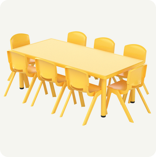 Mesa Rectangular infantil 136 x 66 cm + 8 sillas Plástico Colores