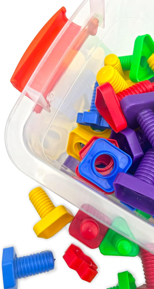 Tuercas y Tornillos didactico de plástico en estuche80 Piezas (Juguete para niños)