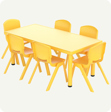 Mesa Infantil Plástico 120x60 con 6 Sillas Multicolor