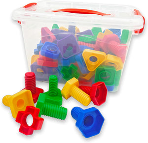 Tuercas y Tornillos didactico de plástico en estuche80 Piezas (Juguete para niños)