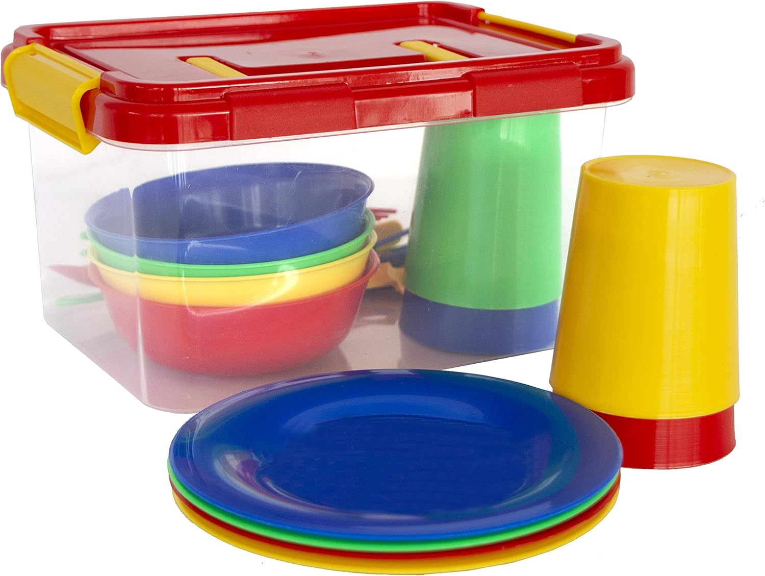 Vajilla Infantil de Colores didácticos (Juego de Cocina) Platos, Vasos, Cubiertos + Estuche