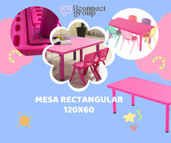Mesa Infantil rectangular 136x66 con 8 sillas Plástico Color rosa