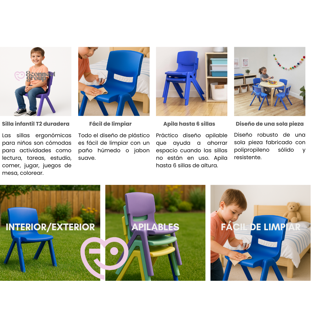 Pack 6 Sillas T2 Infantil Plástico Edad 4 A 7 Años