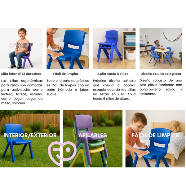 Pack 6 Sillas T2 Infantil Plástico Edad 4 A 7 Años