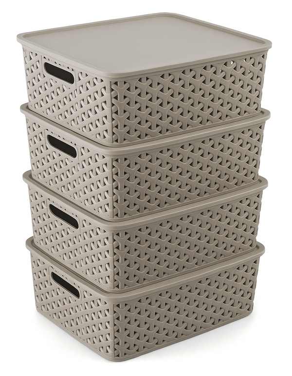 Kit 4 Canastas Nina Grandes con Tapa Apilables