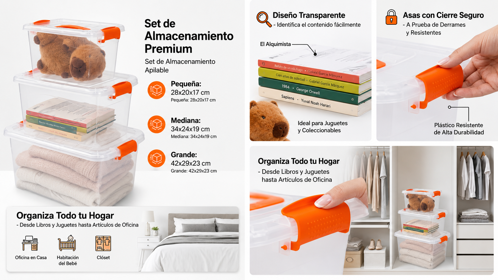 Set 3 Cajas Organizadoras DIMEX con Tapa y Broches