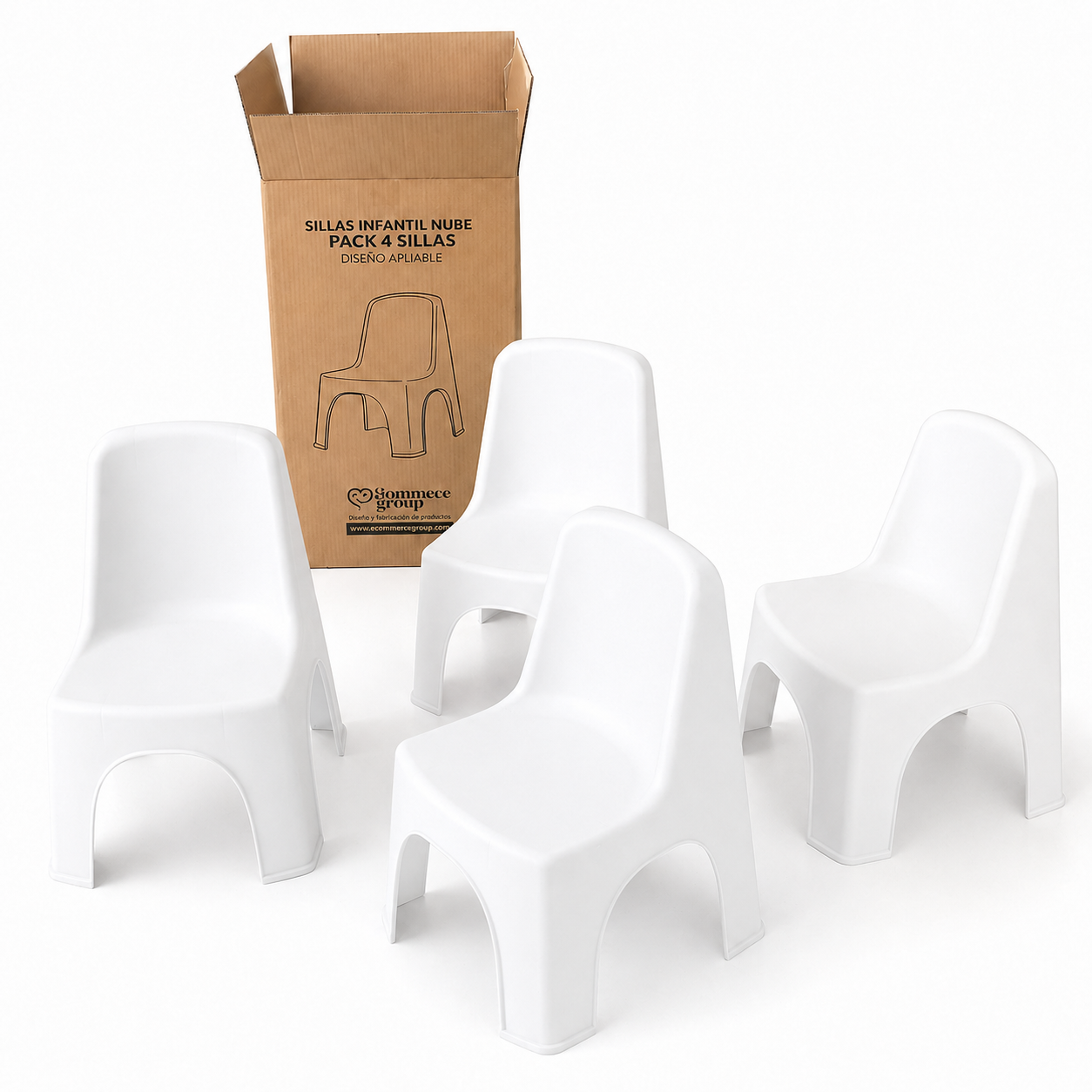 Pack 4 Sillas Infantiles Nube de Plástico | Resistentes, Apilables y Seguras para Niños