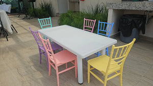 Set Infantil Mesa Blanca 120x60 cm + 6 Sillas Tiffany de Plástico | Multicolor | Eventos y Juegos