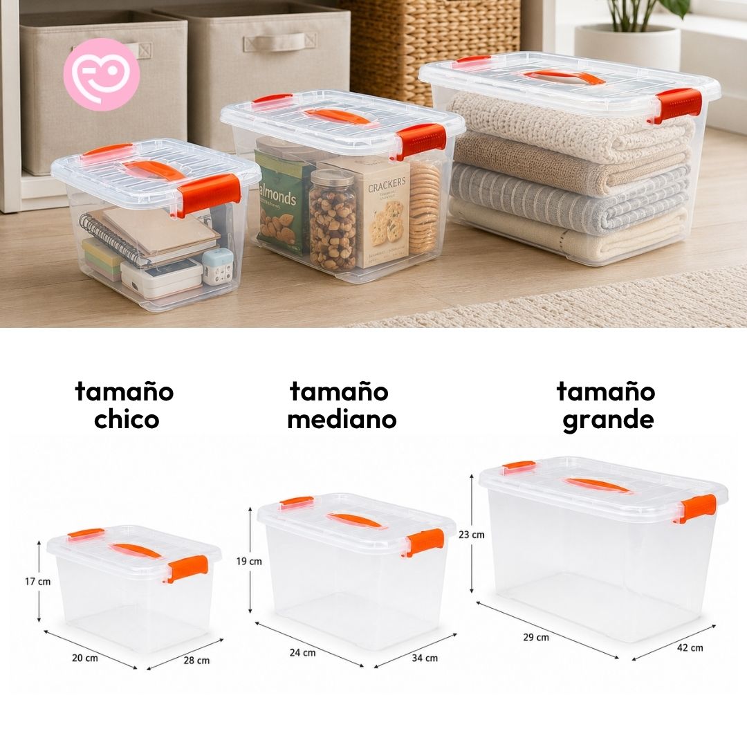 Set 3 Cajas Organizadoras DIMEX con Tapa y Broches | Tamaños Chica, Mediana y Grande | Plástico Transparente Resistente