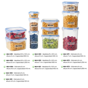 Juego de 11 Recipientes + 11 tapas Herméticos con Tapa