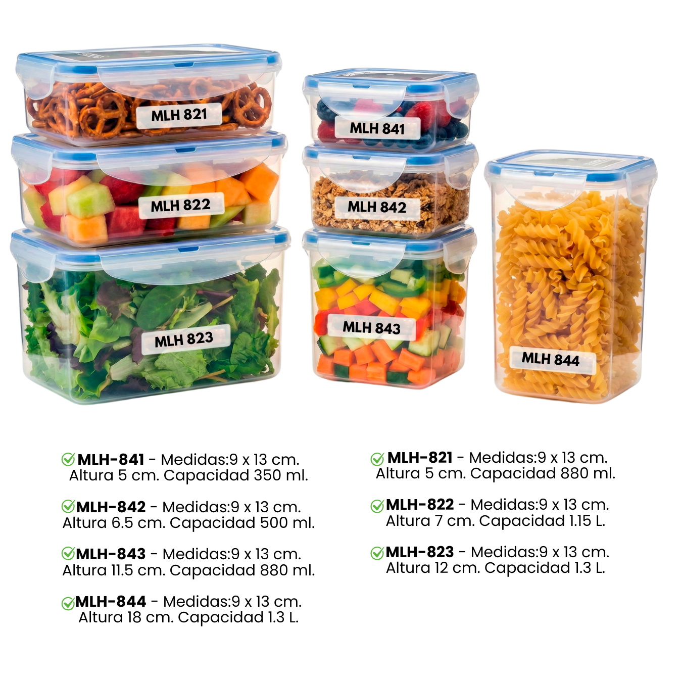 Set de 7 Herméticos Rectangulares – Apilables, Transparentes y Versátile