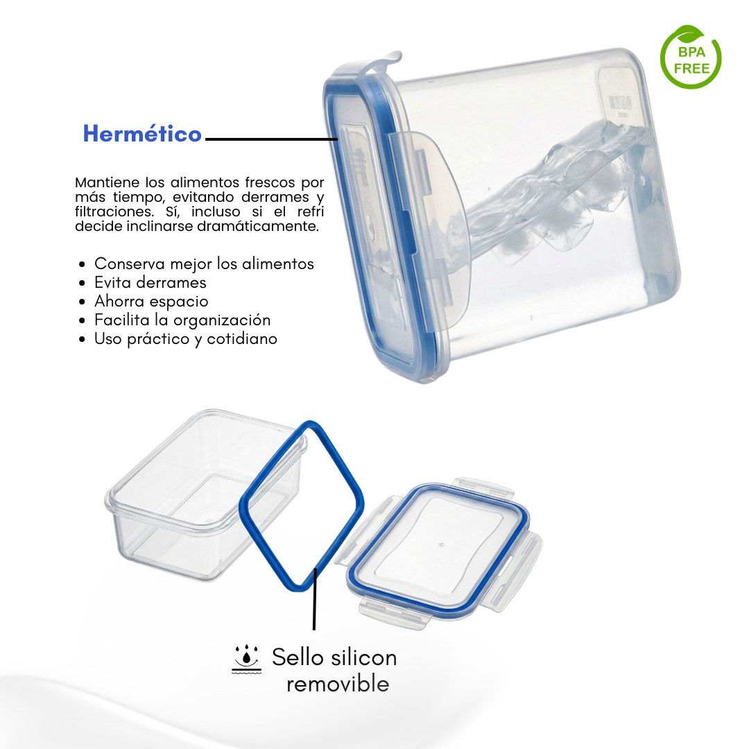 Set de 7 Herméticos Rectangulares – Apilables, Transparentes y Versátile