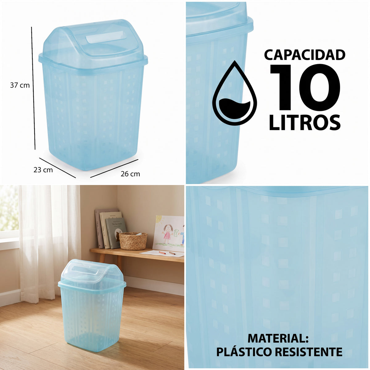 Pack de 3 Cestos Mila 10 L con Tapa Balancín