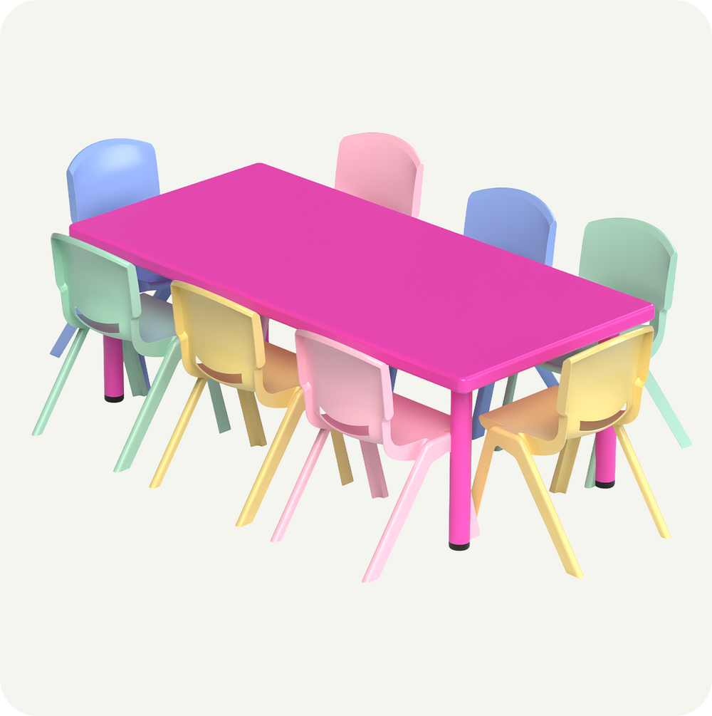 Mesa Infantil rectangular 136x66 con 8 sillas Plástico Color rosa