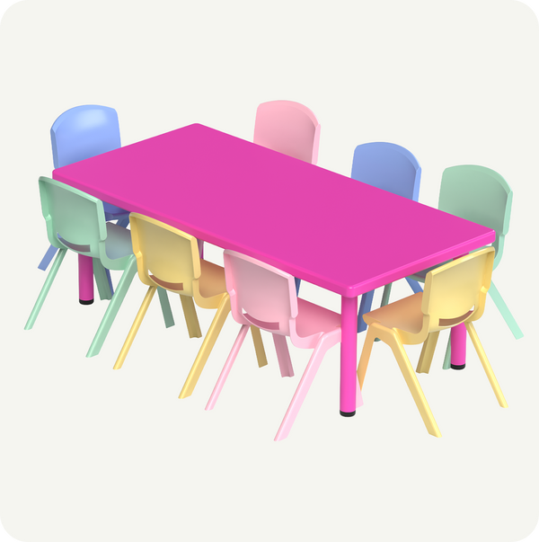 Mesa Infantil rectangular 136x66 con 8 sillas Plástico Color rosa