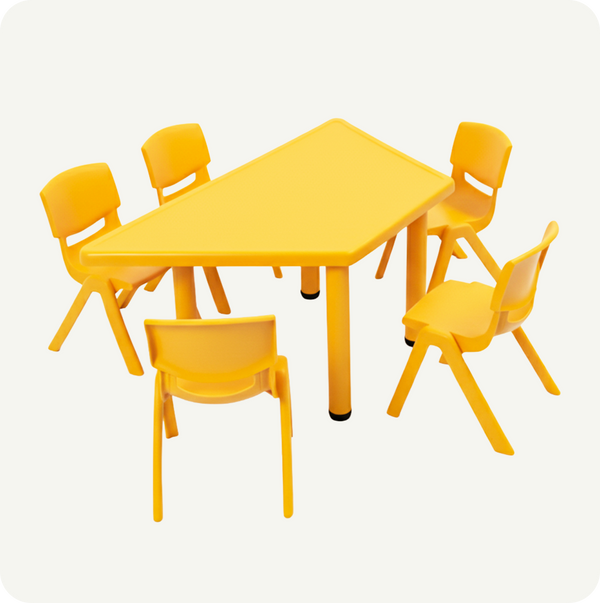 Mesa Trapezoidal Modular Plástico + 5 sillas infantiles