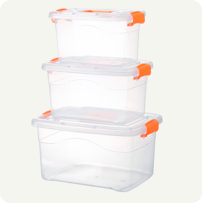 Set 3 Cajas Organizadoras DIMEX con Tapa y Broches | Tamaños Chica, Mediana y Grande | Plástico Transparente Resistente