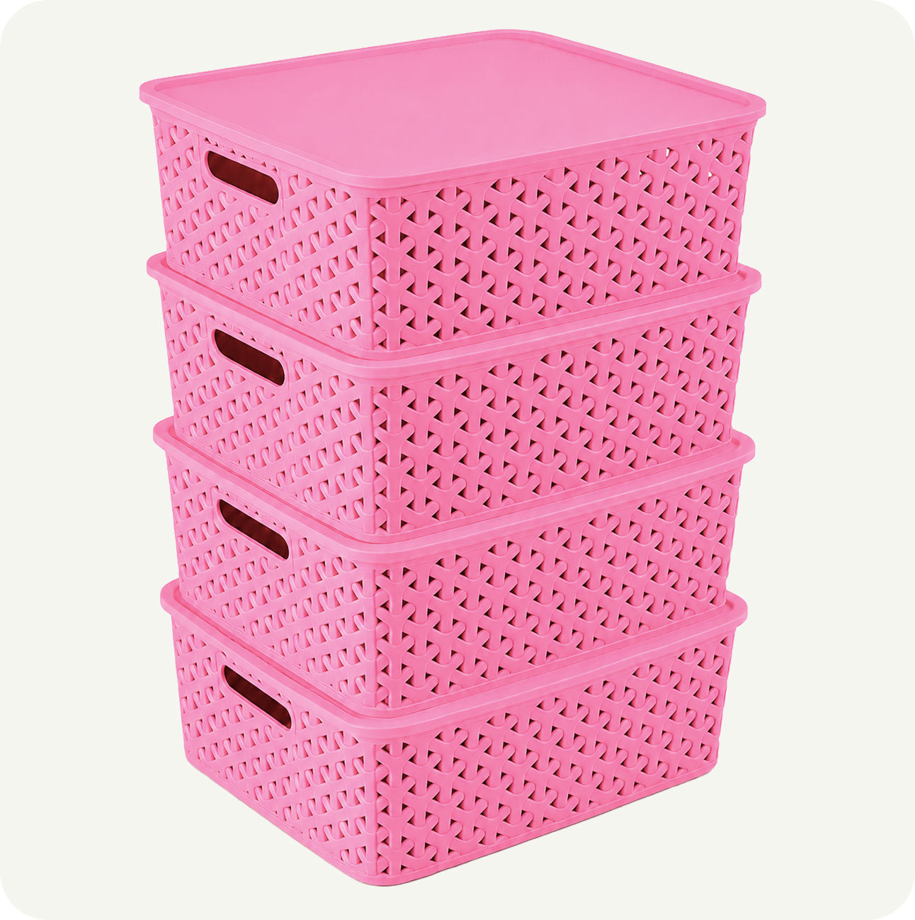 Kit 4 Canastas Organizadoras Nina Grandes con Tapa | Apilables | Closet, Cocina y Baño