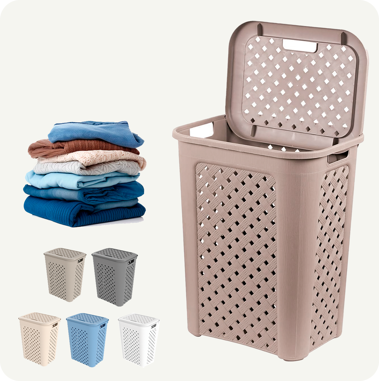 Cesto de Ropa Valentino 40L | Plástico Resistente con Tapa | 10 Colores