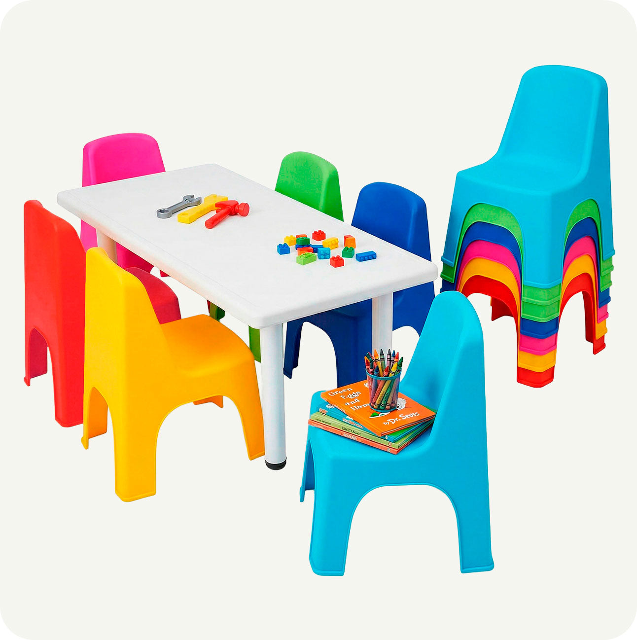 Mesa Infantil Rectangular 120x60 cm con 6 Sillas Modelo Nube