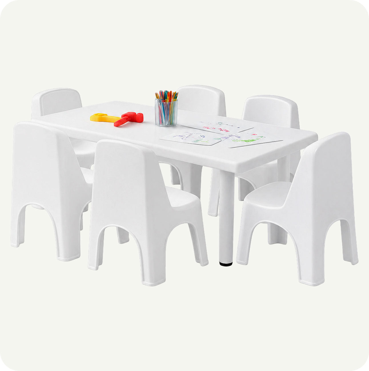 Mesa Infantil Rectangular 120x60 cm con 6 Sillas Modelo Nube