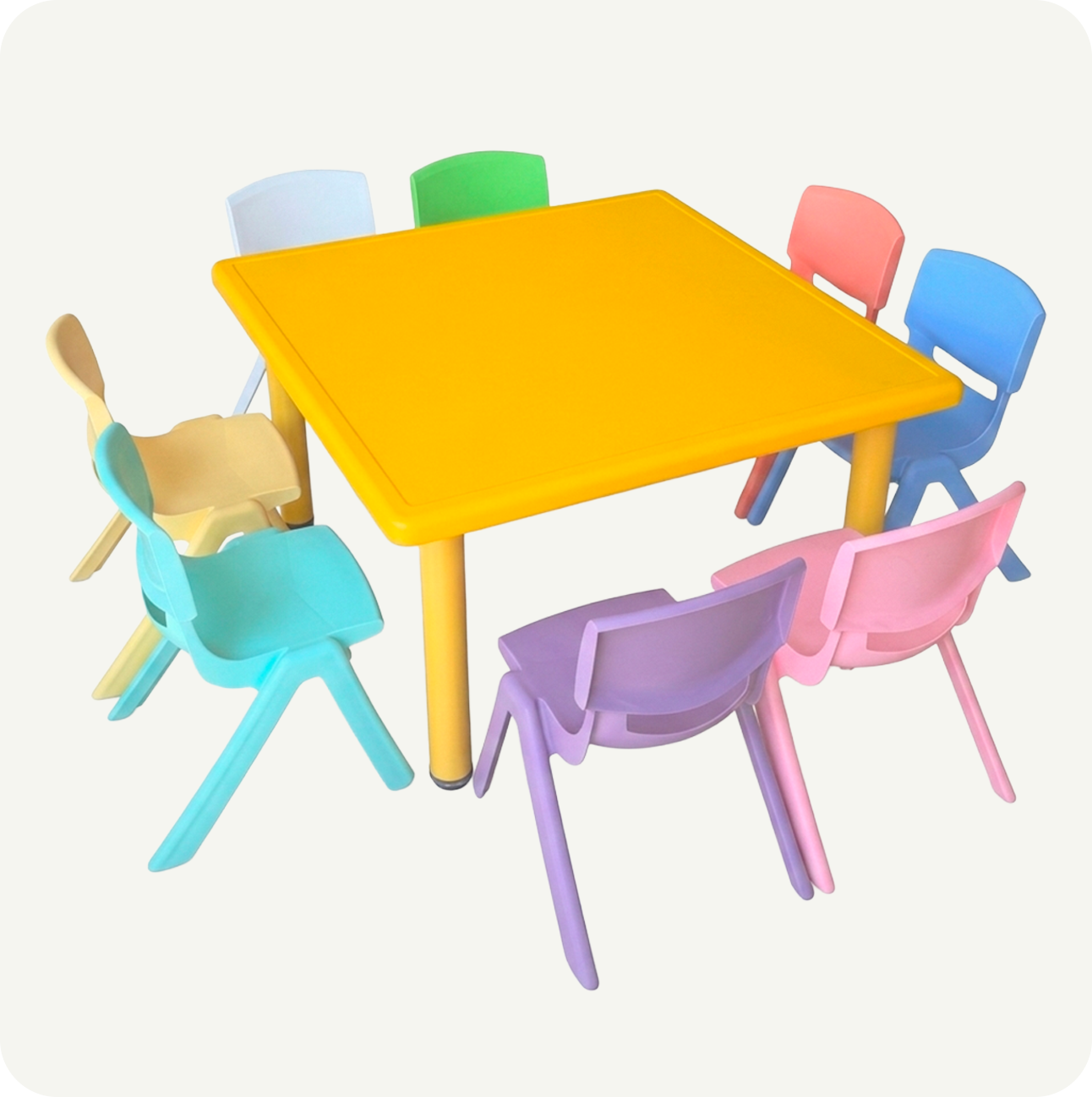 Mesa Infantil Cuadrada 88x88 cm + 8 Sillas Escolar Guardería Plástico Resistente