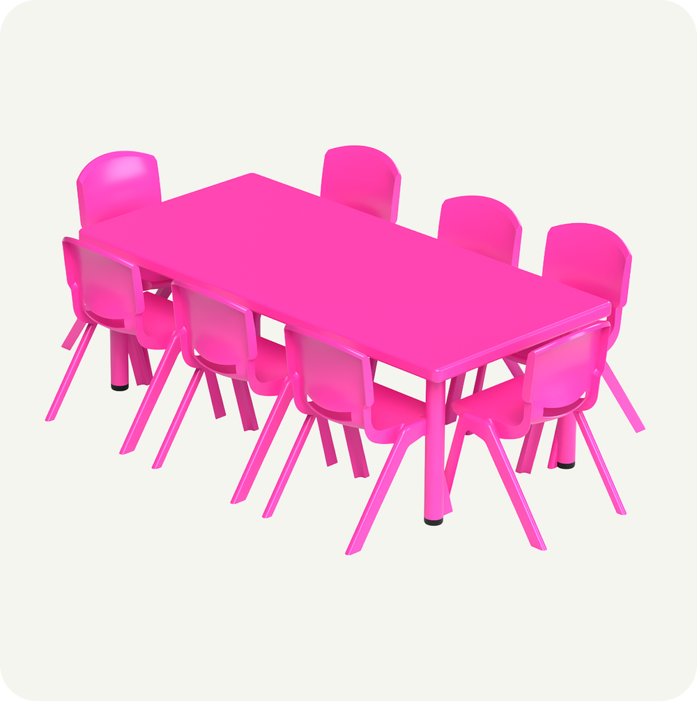 Mesa Infantil rectangular 136x66 con 8 sillas Plástico Color rosa
