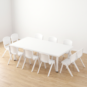 Mesa Infantil Rectangular Blanco 152x76 cm con 10 Sillas multicolor