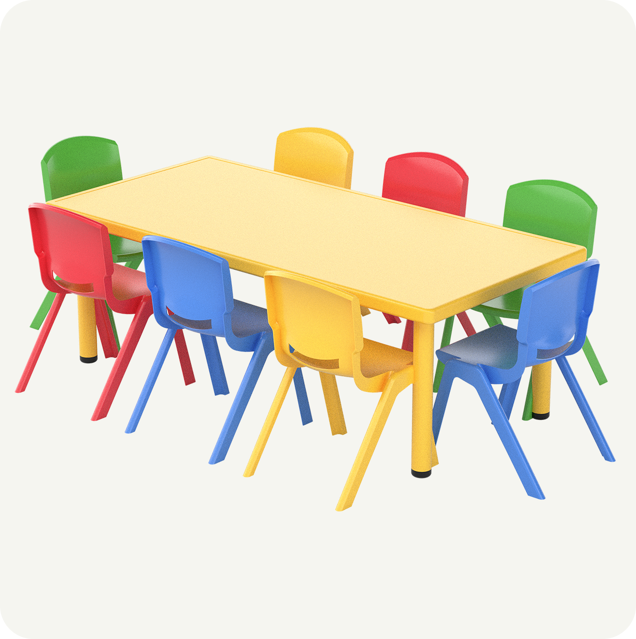 Mesa Rectangular infantil 136 x 66 cm + 8 sillas Plástico Colores